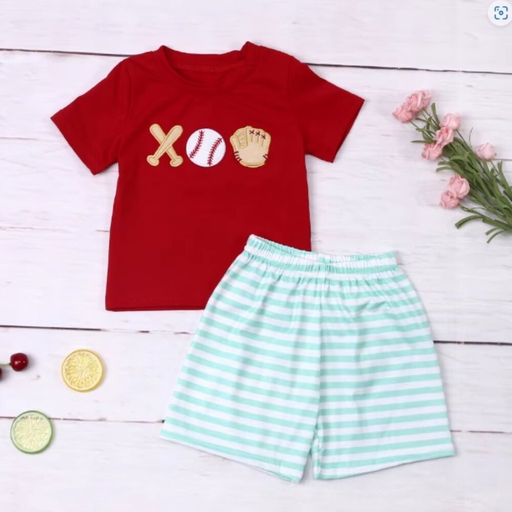 Boutique Baseball Boys Short Sleeve Shirt $ Shorts Outfit Set